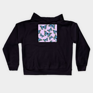 Blue Monarch Butterflies on Pastel Purple Kids Hoodie